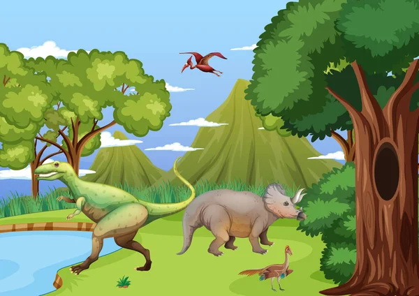 Dinossauro Ilustração Cena Florestal Pré Histórica —  Vetores de Stock