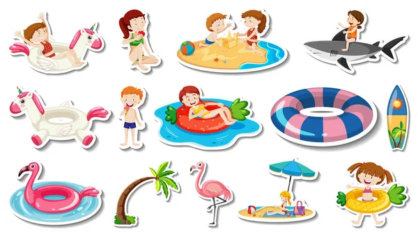 Sada Letních Plážových Položek Dětské Ilustrace — Stockový vektor