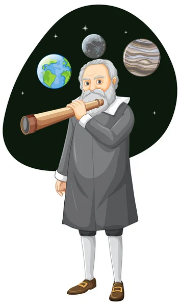 Galileo Galilei Cartoon Charater Sur Fond Blanc Illustration — Image vectorielle