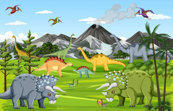 Dinosaurie Förhistorisk Skog Scen Illustration — Stock vektor