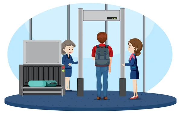 Airport Security Check Passenger Walking Body Scanner Illustration — Stock Vector