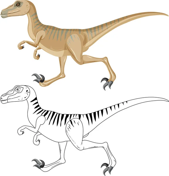 Dinosaurio Velociraptor Con Contorno Garabatos Ilustración Fondo Blanco — Vector de stock