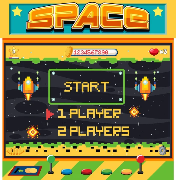 Pixel Space Game Interface Mit Start Taste Illustration — Stockvektor