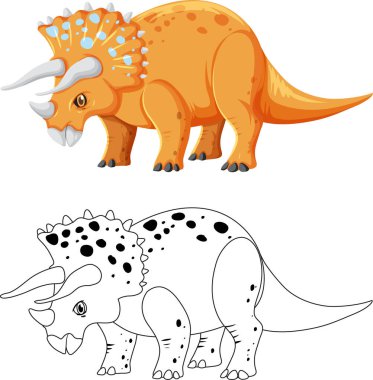 Triceratops dinozoru, beyaz arkaplan çizimleriyle