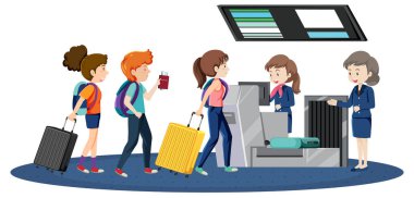 Kayıt gişesinde kuyrukta bekleyen yolcular