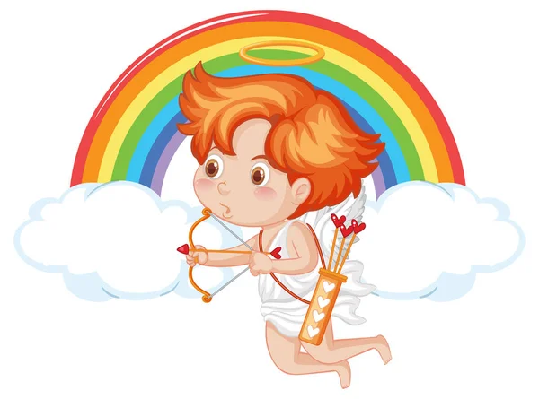 Angel Boy Holding Bow Arrow Cartoon Character Illustration — Stock Vector