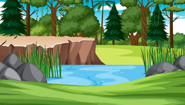 Fluss Natur Landschaft Szene Illustration — Stockvektor