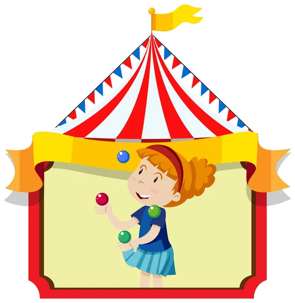 Glückliche Mädchen Jonglieren Bälle Mit Zelt Hintergrund Illustration — Stockvektor