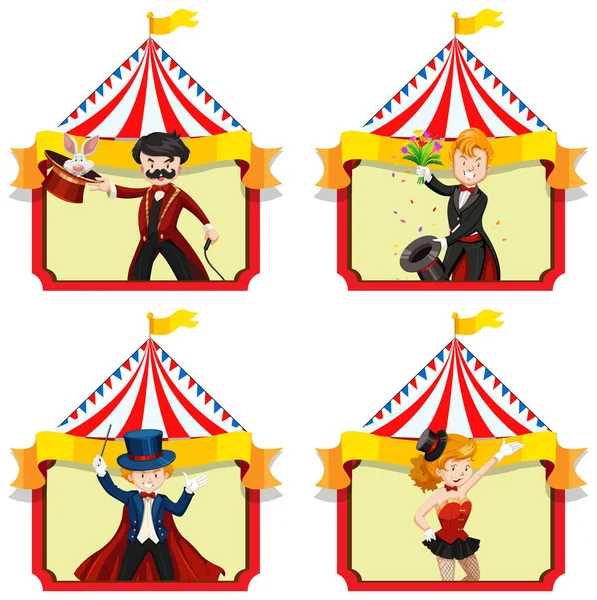 Ensemble Magiciens Avec Illustration Fond Tente Cirque — Image vectorielle