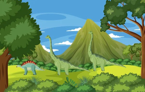 Δεινόσαυρος Στην Απεικόνιση Προϊστορική Δασική Σκηνή — Διανυσματικό Αρχείο