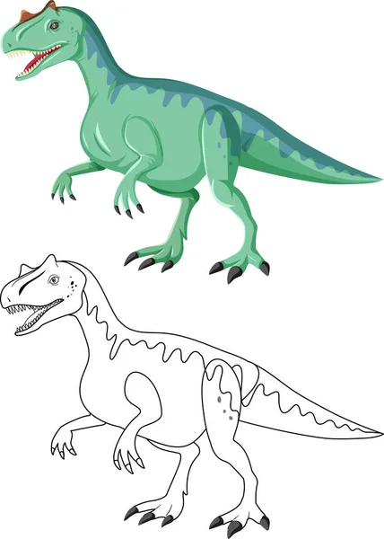 Dinossauro Allosaurus Com Seu Esboço Doodle Ilustração Fundo Branco — Vetor de Stock