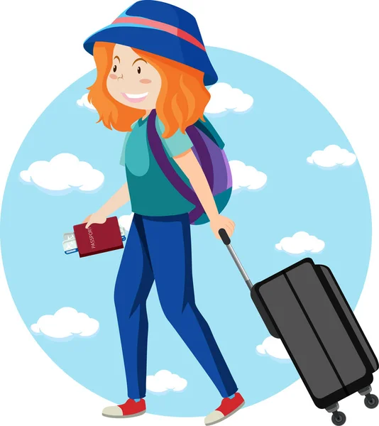 Thème Vacances Voyage Femme Avec Sac Dos Illustration Bagages — Image vectorielle