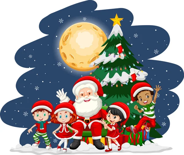 Giorno Natale Con Babbo Natale Con Illustrazione Bambini — Vettoriale Stock