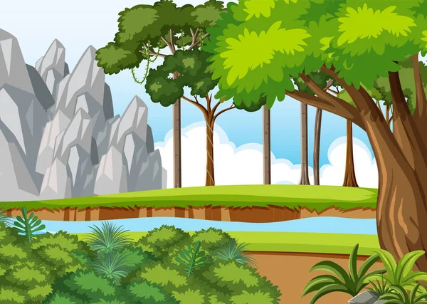 Prehistorická Lesní Scéna Pozadí Ilustrace — Stockový vektor