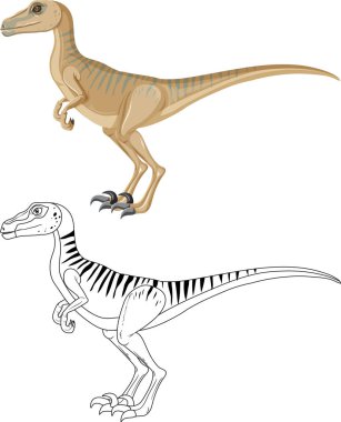 Velociraptor dinozoru, beyaz arkaplan çizimi üzerine karalama çizgisi ile