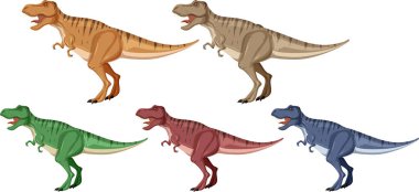 Beyaz arkaplanda dinozorları gösteren bir Tyrannosaurus Rex seti.