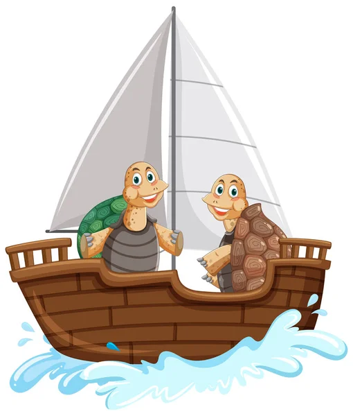 Tortugas Salvajes Barco Ilustración Estilo Dibujos Animados — Vector de stock