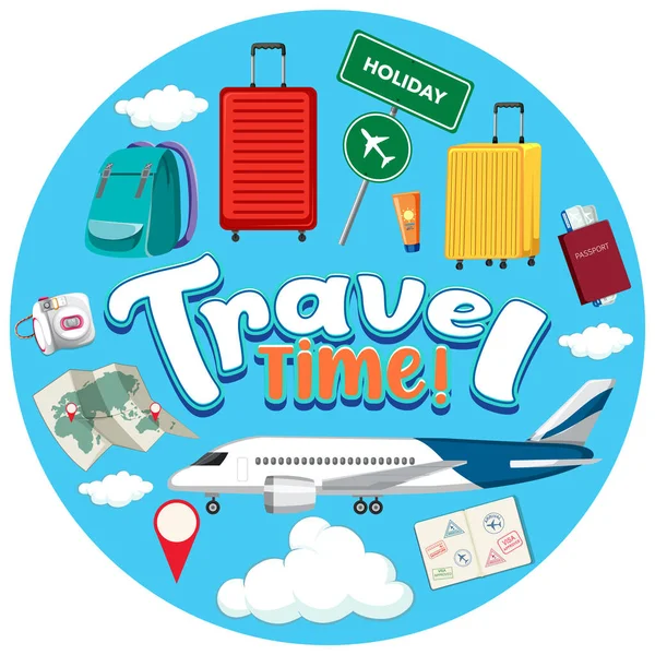 Diseño Del Logotipo Travel Time Con Ilustración Objetos Itinerantes — Archivo Imágenes Vectoriales