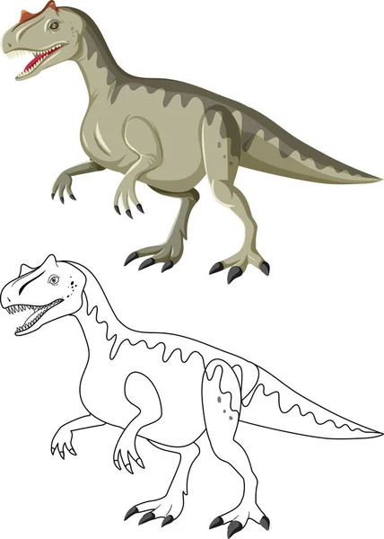 Allosaurus Dinosaur Its Doodle Outline White Background Illustration — Stock Vector