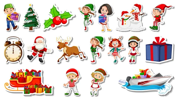Conjunto Objetos Natal Personagens Desenhos Animados Ilustração — Vetor de Stock