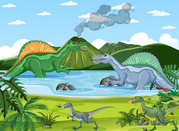 Dinosaurus Pravěké Lesní Scéně Ilustrace — Stockový vektor