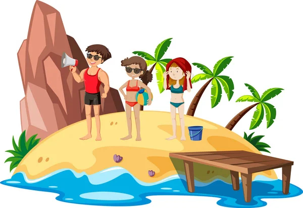 Escena Con Gente Playa Ilustración — Vector de stock
