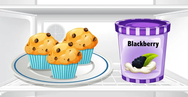 Muffins Blackberry Yogurt Fridge Illustration — Stock Vector