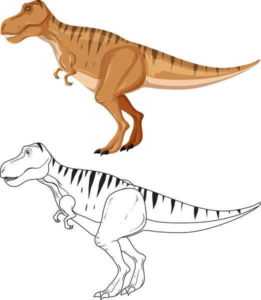 Tyrannosaurus Rex Dinosaur Its Doodle Outline White Background Illustration — Stock Vector