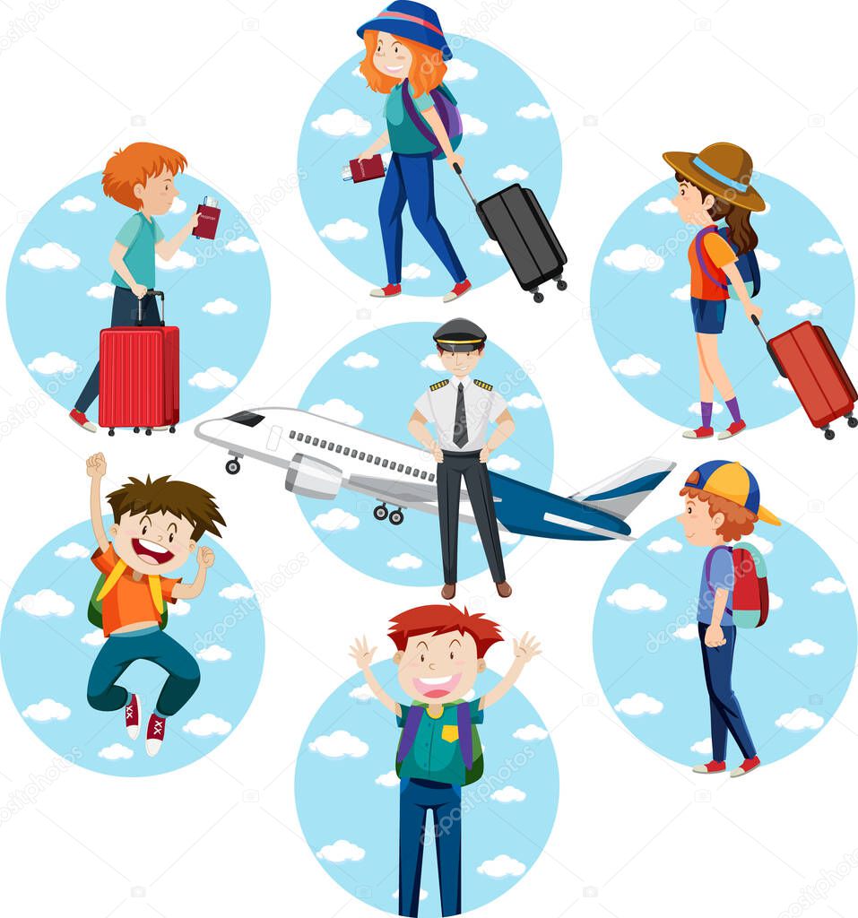 A set of Travel holiday theme man and women on white background illustration