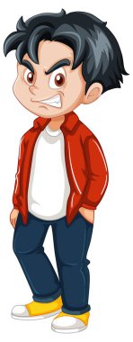 Beyaz arkaplan çiziminde genç çocuk çizgi film karakteri