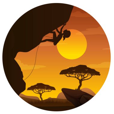 Düz siluet kaya tırmanışı doğa arkaplan illüstrasyonu