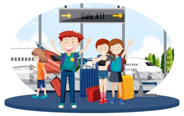 Yolcu illüstrasyonuyla izole edilmiş havaalanı sahnesi