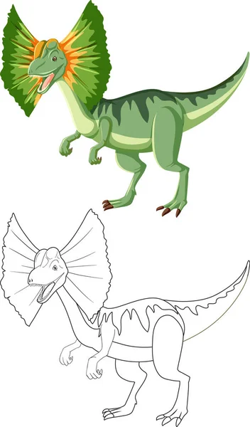 Dinosaure Dilophosaurus Avec Son Contour Doodle Sur Fond Blanc Illustration — Image vectorielle