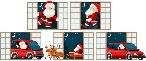 Ensemble Thème Noël Père Noël Porte Illustration — Image vectorielle