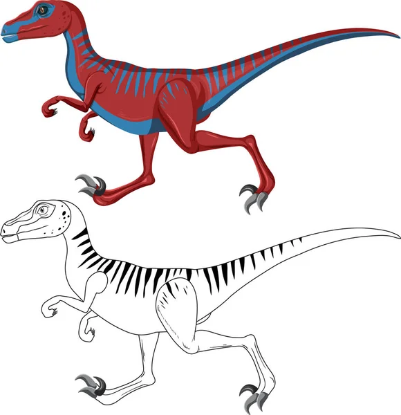 Velociraptor Dinozoru Beyaz Arkaplan Çizimi Üzerine Karalama Çizgisi Ile — Stok Vektör