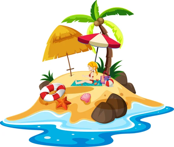 Escena Con Mujer Tomando Sol Playa Ilustración — Vector de stock