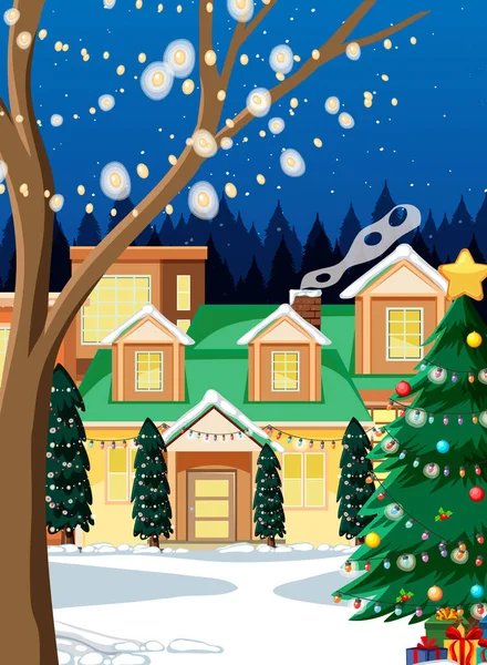 Різдвяна Зимова Сцена Снігом Крита Сільська Ілюстрація — стоковий вектор