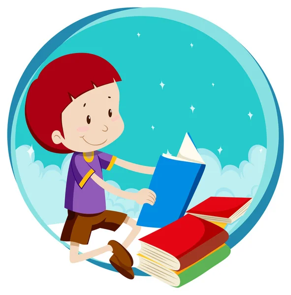 Kleine Jongen Die Een Boek Leest Witte Achtergrond Illustratie — Stockvector