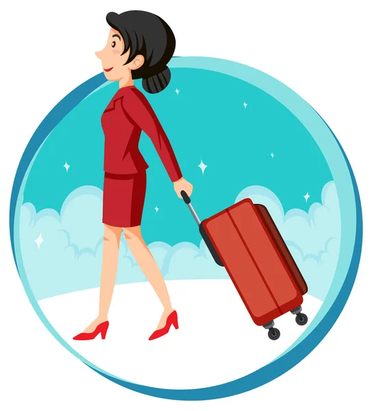 Air Hostess Viaggio Vacanza Tema Con Illustrazione Bagagli — Vettoriale Stock