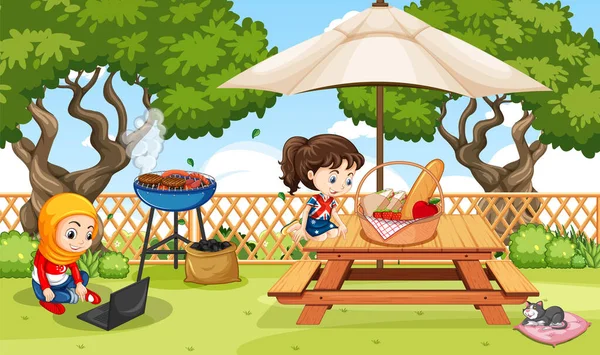 Scen Med Barn Parken Illustration — Stock vektor