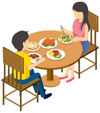 Çift yemek masası izometrik illüstrasyon