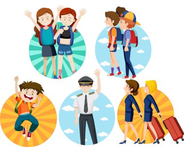 Beyaz arkaplan resimlerinde seyahat temalı kadın ve erkek.