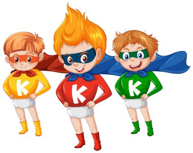Süper kahraman kostümlü bir grup küçük çocuk.