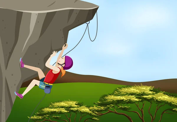 女子攀岩的攀岩场景 — 图库矢量图片
