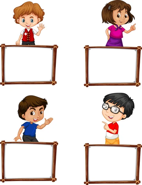 Een Set Van Board Template Met Gelukkige Kinderen Illustratie — Stockvector