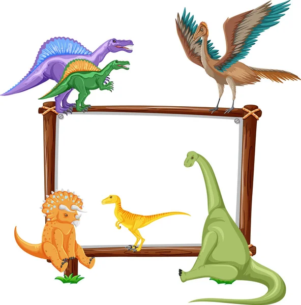 Skupina Dinosaurů Kolem Palubě Bílém Pozadí Ilustrace — Stockový vektor