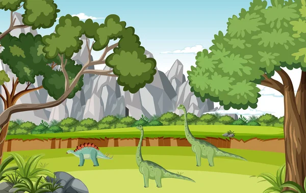 Сцена Динозаврами Лісовій Ілюстрації — стоковий вектор