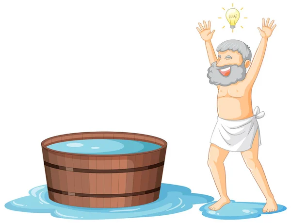 Glückliche Archimedes Und Die Abbildung Der Badewanne — Stockvektor