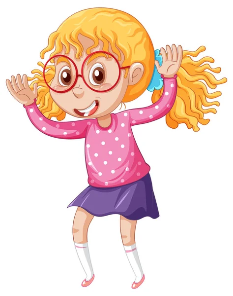 Klein Meisje Inpink Shirt Dansen Cartoon Karakter Witte Achtergrond Illustratie — Stockvector