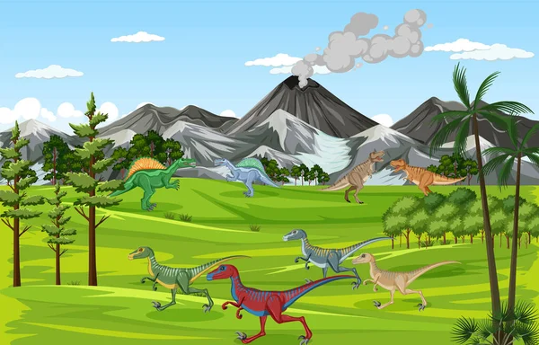 Dinosaurio Escena Prehistórica Del Bosque Ilustración — Vector de stock